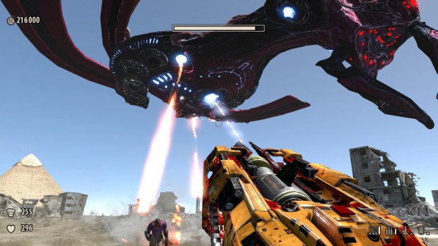 Sam im Bosskampf gegen ein Raumschiff